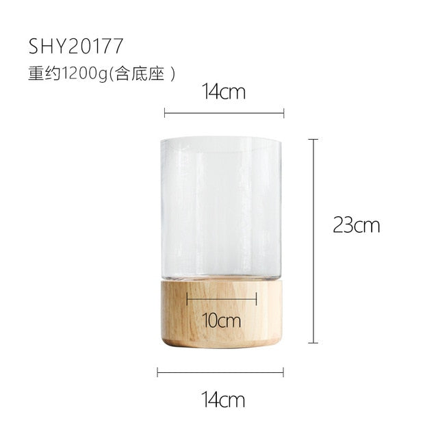 Round wood based glass vase
