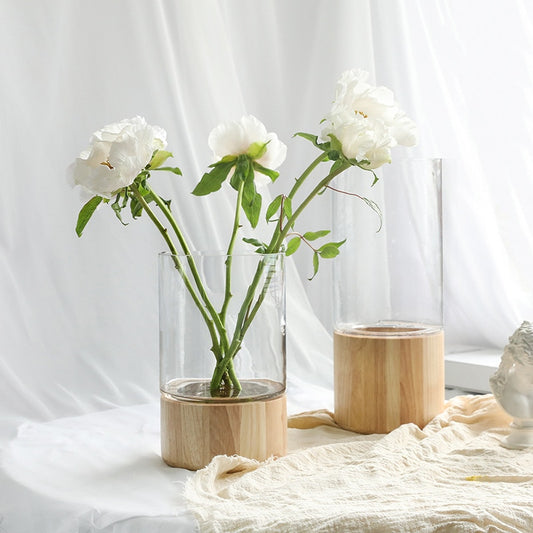 Round wood based glass vase