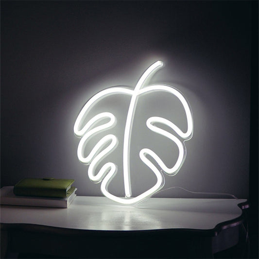 LED neon white leaf wall light