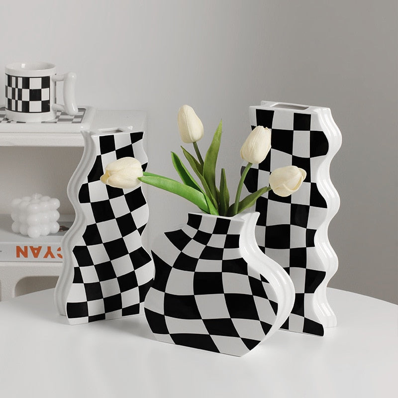 Black and white ceramic vase