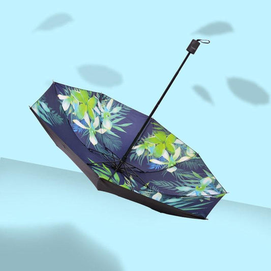 Black top, leaf print portable umbrella - Leaf and Leisure