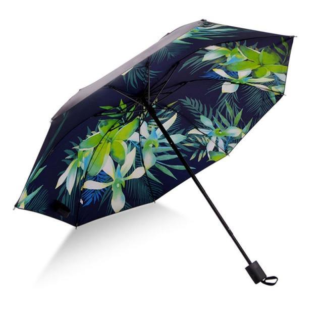 Black top, leaf print portable umbrella - Leaf and Leisure