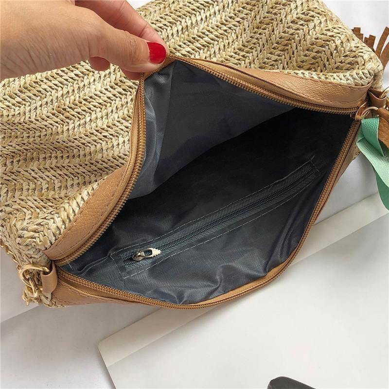 Leaf Printed single strap straw hand bag - Leaf and Leisure