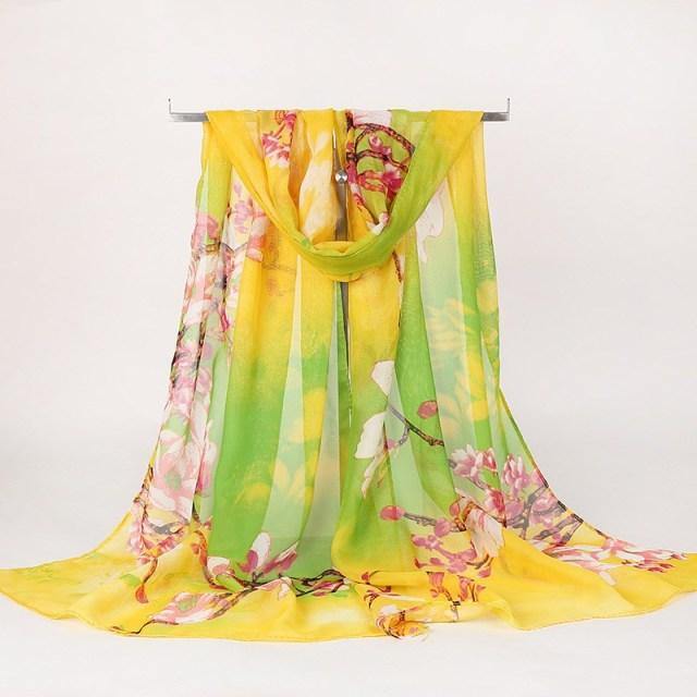 Elegant chiffon sakura print scarf - Leaf and Leisure