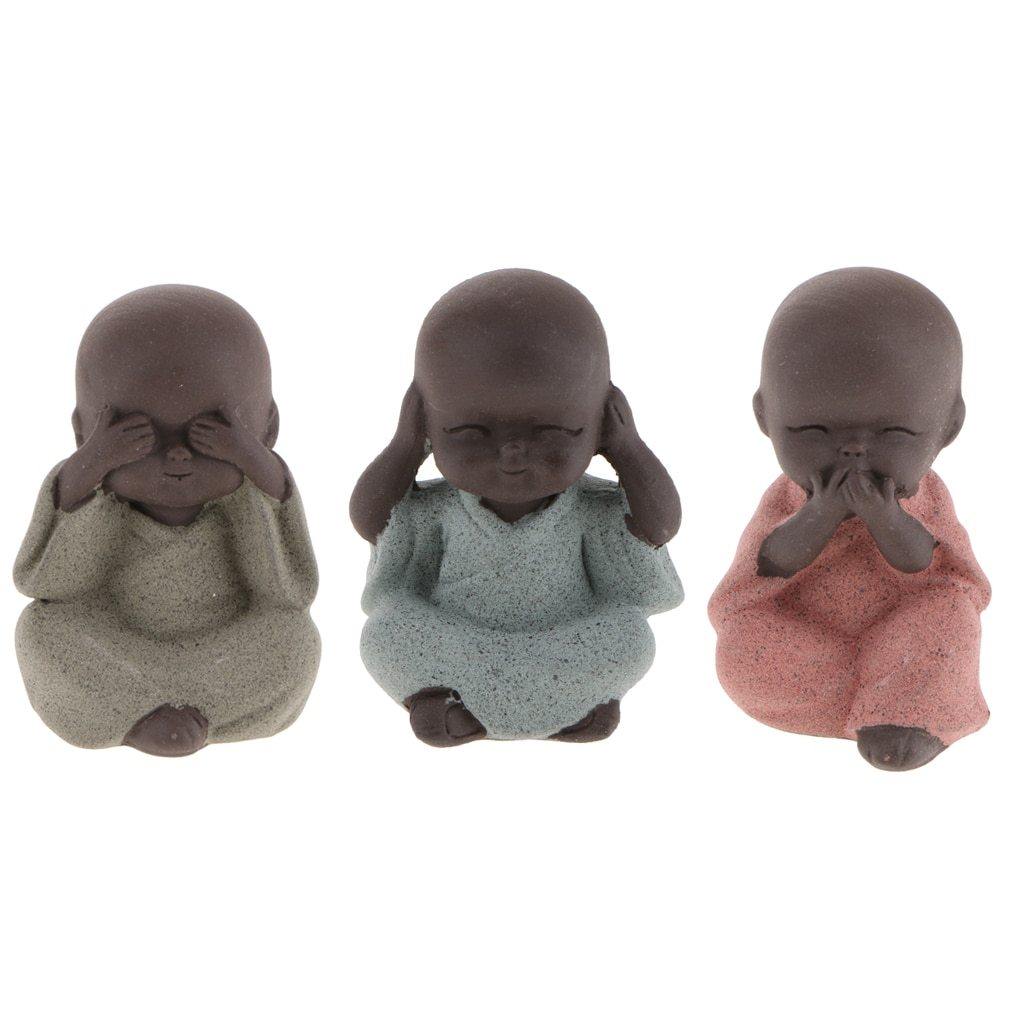 Set of 3 Buddha monk statues - Leaf and Leisure