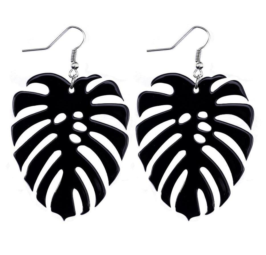 Black Monstera Leaf Earrings - Leaf and Leisure