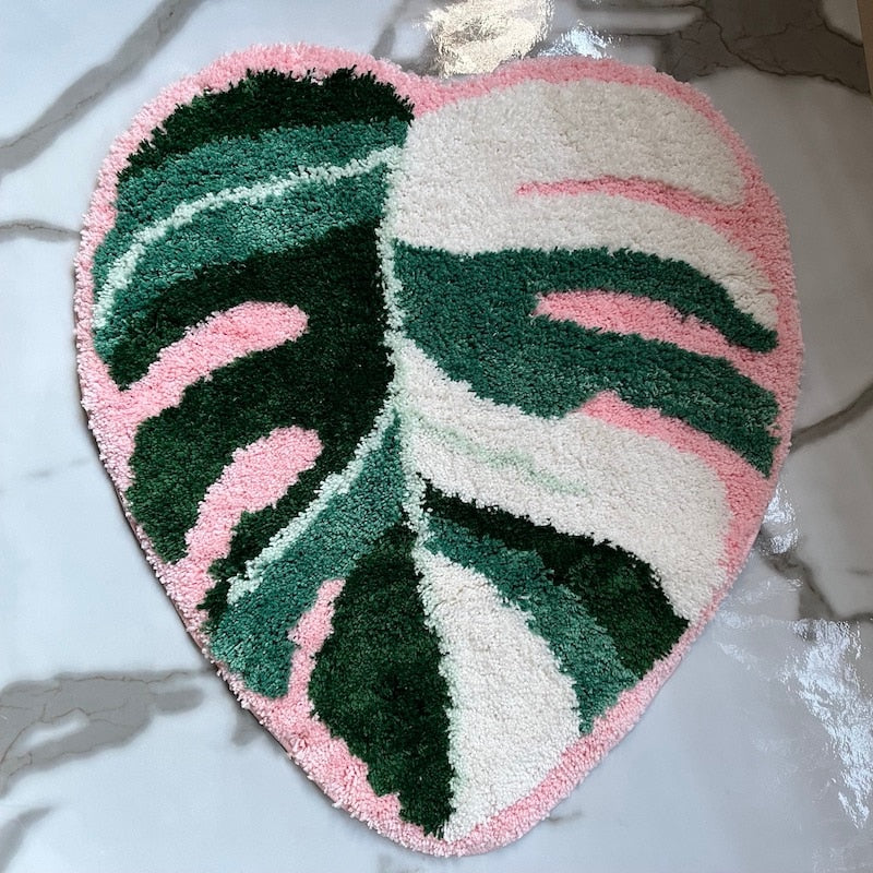 Variegated monstera leaf rug