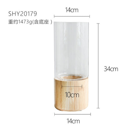 Round wood based glass vase