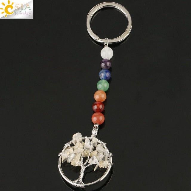 Silver chakra tree of life keyring