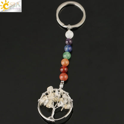 Silver chakra tree of life keyring