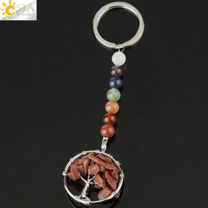 Silver chakra tree of life keyring