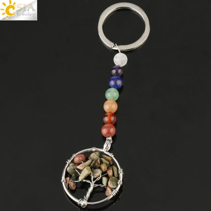 Silver chakra tree of life keyring