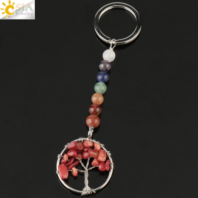 Silver chakra tree of life keyring