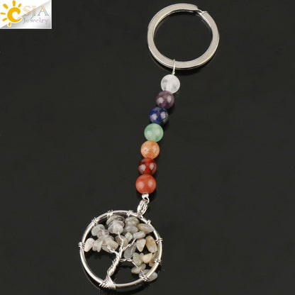Silver chakra tree of life keyring