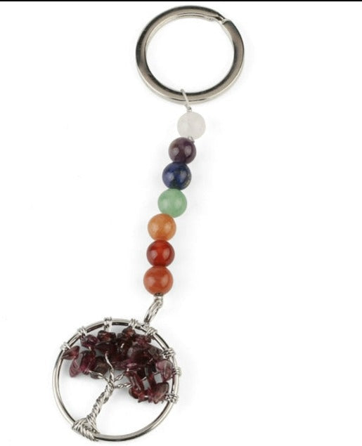 Silver chakra tree of life keyring