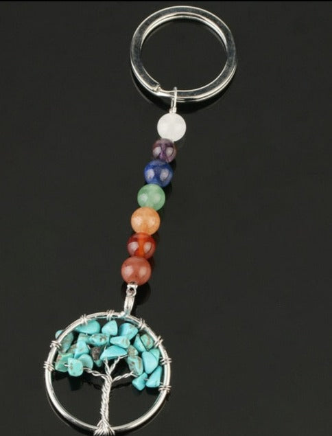 Silver chakra tree of life keyring