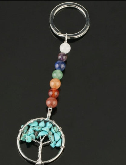 Silver chakra tree of life keyring