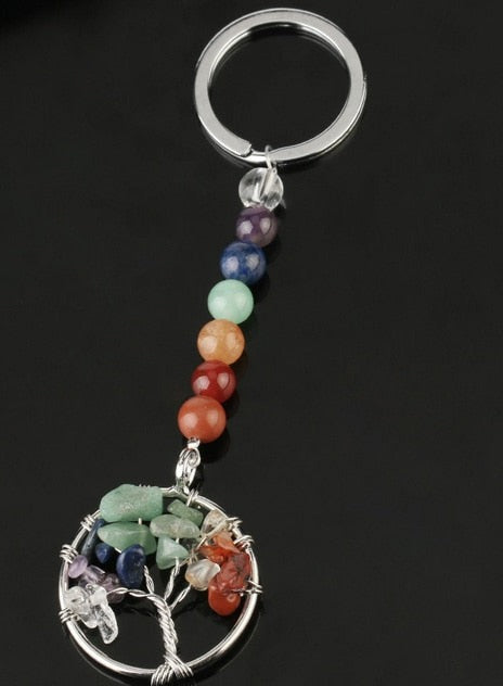 Silver chakra tree of life keyring