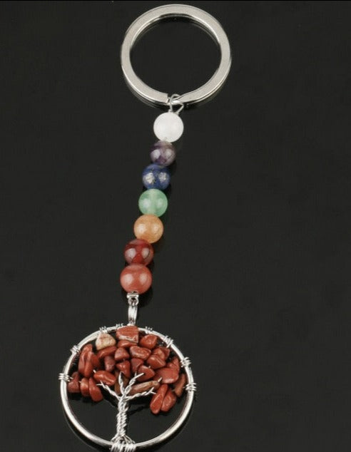 Silver chakra tree of life keyring