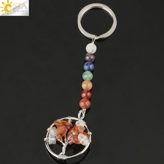 Silver chakra tree of life keyring