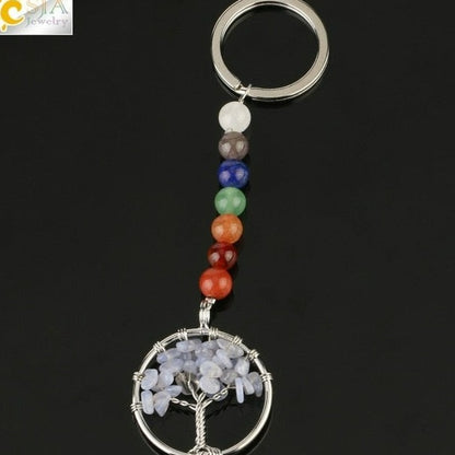 Silver chakra tree of life keyring