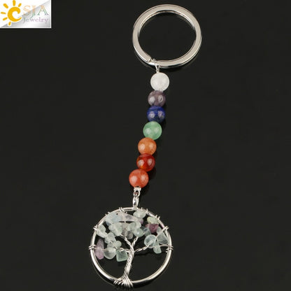 Silver chakra tree of life keyring