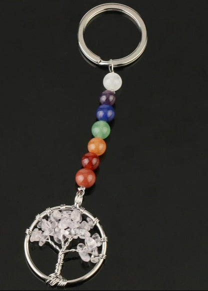 Silver chakra tree of life keyring