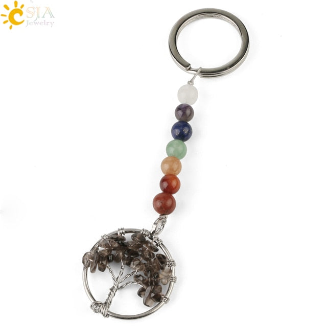 Silver chakra tree of life keyring