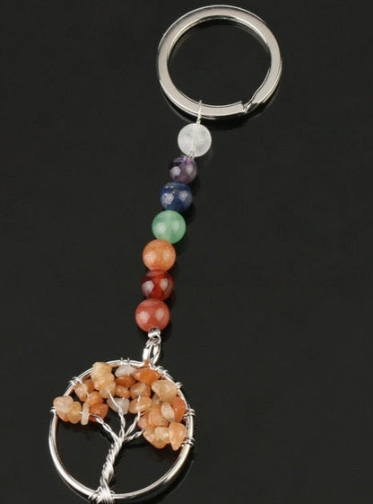 Silver chakra tree of life keyring