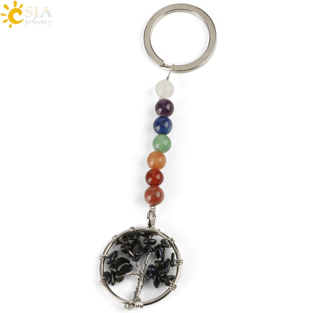Silver chakra tree of life keyring