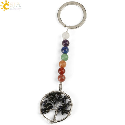 Silver chakra tree of life keyring