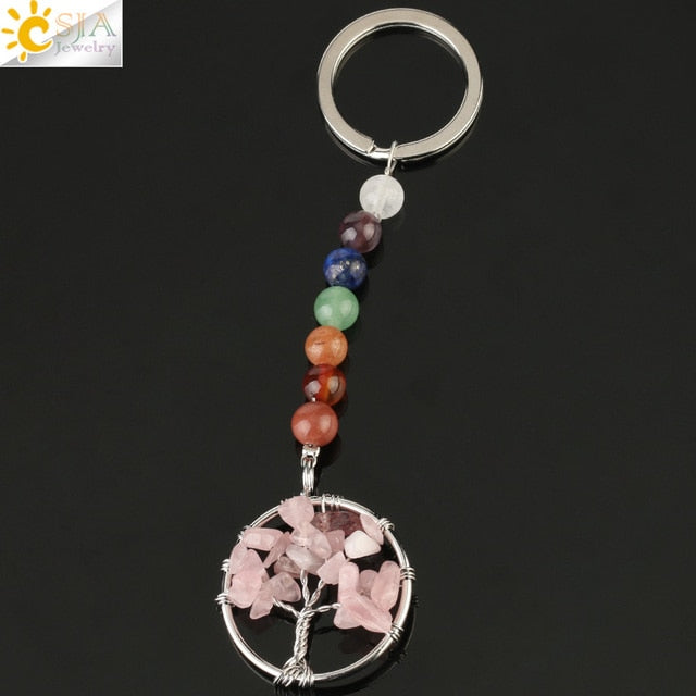 Silver chakra tree of life keyring