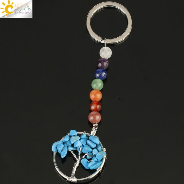 Silver chakra tree of life keyring