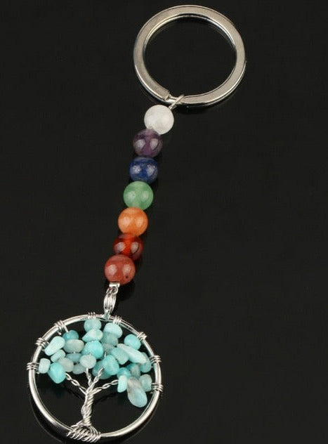 Silver chakra tree of life keyring
