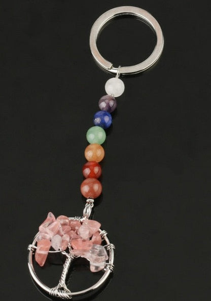 Silver chakra tree of life keyring