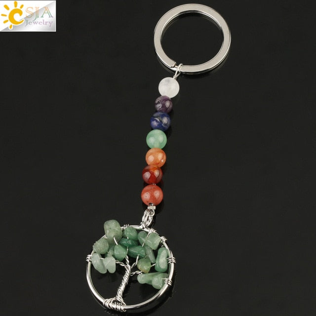 Silver chakra tree of life keyring