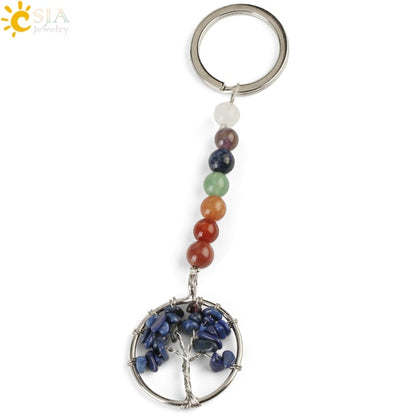 Silver chakra tree of life keyring