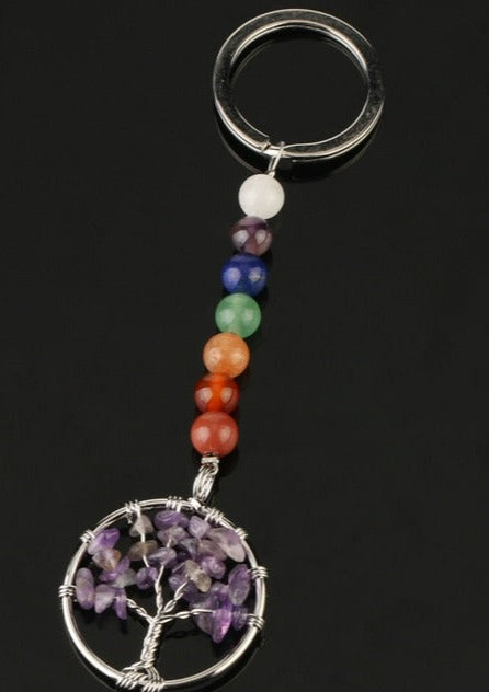 Silver chakra tree of life keyring