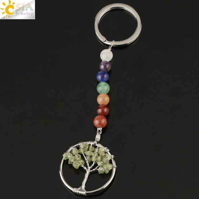 Silver chakra tree of life keyring