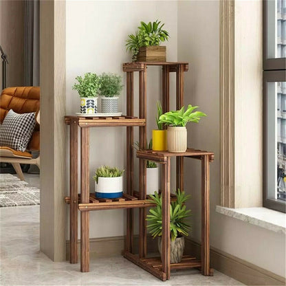 Corner wood plant stand