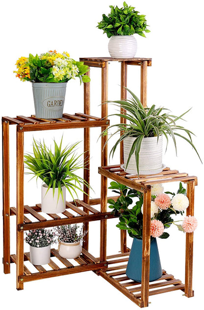 Corner wood plant stand